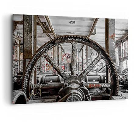 Wandbilder Dekoration Wohnzimmer Maschine Industrie Graffiti Bilder auf Leinwand 120x80cm Leinwandbild Schlafzimmer Deko Wand Kunstdruck Art Groß XXL Wanddeko Bild Wall Decor Canvas AA120x80-4304