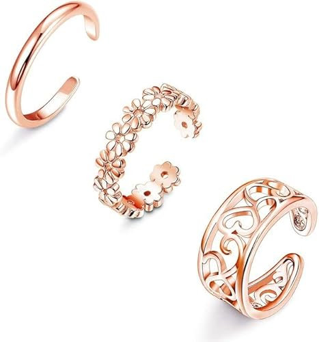 LOKILOKI 3 Stück Zehenringe Für Frauen Männer Offenes Blumenband Einfacher Zehenring Schwanz Fuß Sommerschmuck Einstellbar