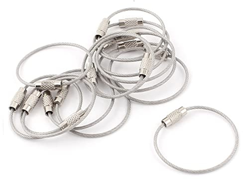 20er Set Schlüsselringe aus Drahtseil [15,5cm Lang - Ø 50mm] - 1,53mm Dickes Stahlseil, multifunktionaler Gepäckanhänger mit Drehverschluß, schraubbarer Schlüsselanhänger, Schlüsselring aus Edelstahl