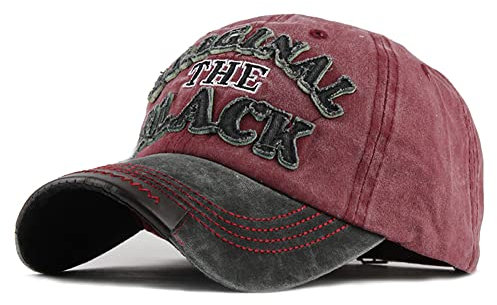 YULOONG Vintage Baseball Cap Stickerei SCHWARZ Washed Denim Trucker Cap 100% Baumwolle Sonnenhut für Männer Frauen Verstellbare Größe Rot