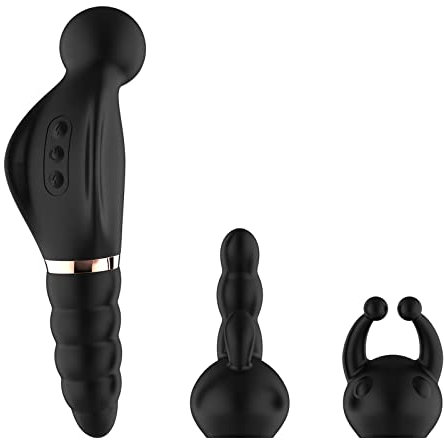 YcsLust Bienenform-Doppelkopf-Massagestab,2 In 1 Anus Vibration Magic Wand Massagestab Weiblichen Masturbator,Mit 10 Vibrationsmodi,G-Punkt-Vibrator, für Frauen und Paare(Zubehör + schwarz)