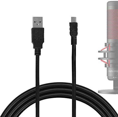 GEEKRIA Cable de micrófono para Creators Mini-USB a USB de 300 cm, compatible con HyperX QuadCast SAMSON Meteor, Audio-Technica AT2005USB, FIFINE K690, K678 cable de micrófono equilibrado (negro)