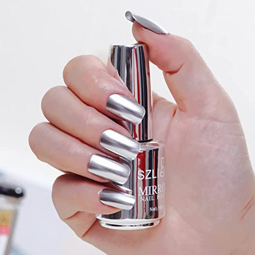 Metal Nail Polish 18ml Mirror Nail Varnish,Quick Drying Long Lasting Metallic Effect Nail Art Polish Non-Peelable,No UV,Easy Use (Silver, 1)