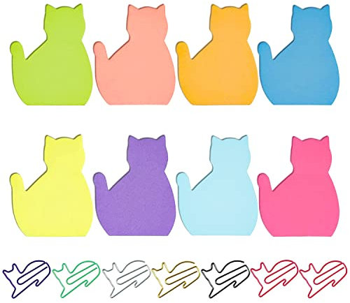 240 blatt katzenförmige Haftnotizen, mit 7 Stück katzenförmigen Büroklammern, Cartoon-Tiernotizen, farbigen Büronotizen, niedlichen Haftnotizen, selbstklebenden Memos, geeignet für Büros und Familien