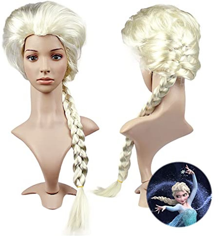 Yisscen Perücke, Frozen Elsa Perücke, off-white Perücke, Frauen Lange Haare Perücke, Kunstfaserperücke, Anime Perücke, Anwendbar auf Weihnachten, Halloween Party, Bar, Konzert Cosplay