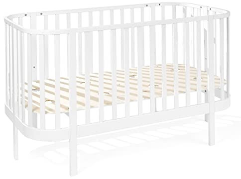 ATB MEBLE Gitterbett 140x70 cm - 2in1 Babybett Kinderbett - Grand Beistellbett Baby aus Holz - Bett Baby Mitwachsend - Kinderbett umbaubar - Jugendbett - Weiß