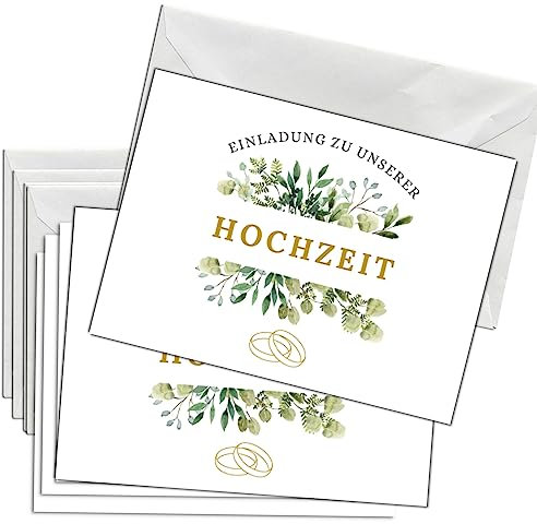 Briefzauber 12x Einladungskarten mit 12x Umschlägen | Hochzeitsfeier, Ehe | Din A6 Set mit Einfüllhilfen | Motiv: Blumig