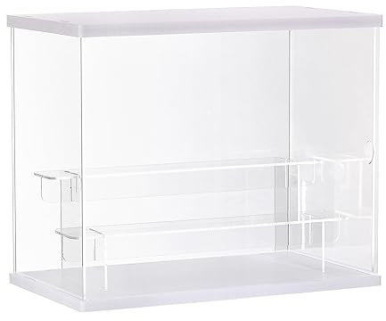 sourcing map Transparente Acryl-Vitrine mit LED-Licht, 2-stöckig, staubdicht, Schaukasten, zusammenbauen, Würfel, Display-Boxen, Ständer für Sammlerstücke, Actionfiguren (32 x 18 x 26 cm), Weiß