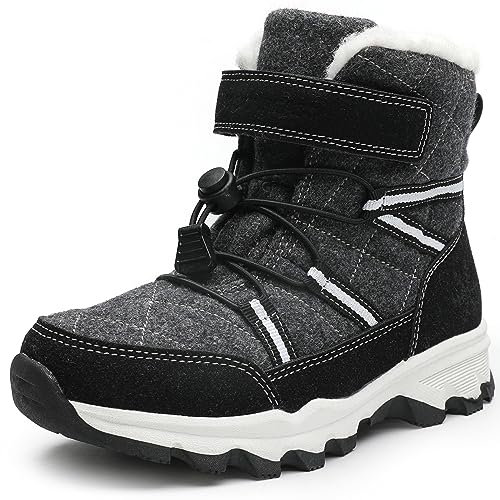 Stivali da Neve Bambini Scarpe Invernali di Lana Calde Antiscivolo Traspirante Escursionismo Scarponi da Ragazzi Nero 29