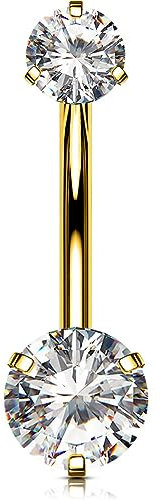 OUFER Body Piercing Bauchnabelpiercing Internally Titanium Nabelpiercing 10/12/14/16mm Belly Bars 14G Extra Long Navel Piercing Jewellery Gold Navel Bars Belly Piercing Jewellery