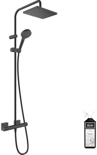 Colonne de douche thermostatique HANSGROHE Vernis Shape, économie d'eau noir mat + nettoyant Briochin