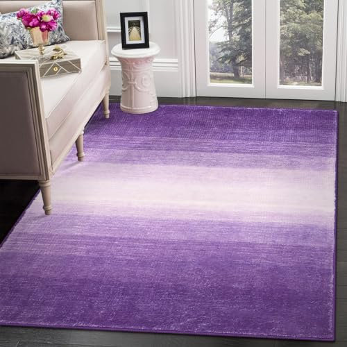Wonnitar Moderner Ombré-Teppich, waschbar, 12,7 x 17,8 cm für Schlafzimmer, rutschfest, lila, großer Wohnzimmerteppich, fusselfrei, abstrakter Niederflor, Kinderzimmerteppich, weicher Bodenteppich für