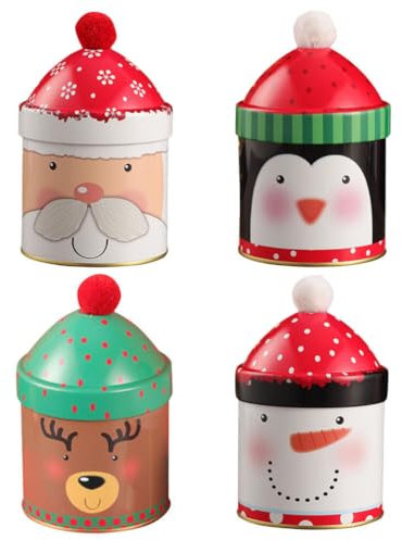 Cabilock 4 Stücke Weihnachtsdosen Keksdose Metall Weihnachten Geschenkdose Vintage Metalldose Weihnachtsmann Schneemann Rentier Pinguin Plätzchendose Gebäckdosen Leere Blechdosen mit Deckel