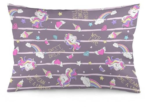 NIBABAEU Kissenbezug, Motiv: Regenbogen-Prinzessin, Einhorn, süße Träume, dekorativer Kissenbezug, 40 x 60 cm, weiches Polyester, quadratisch, 1 Stück