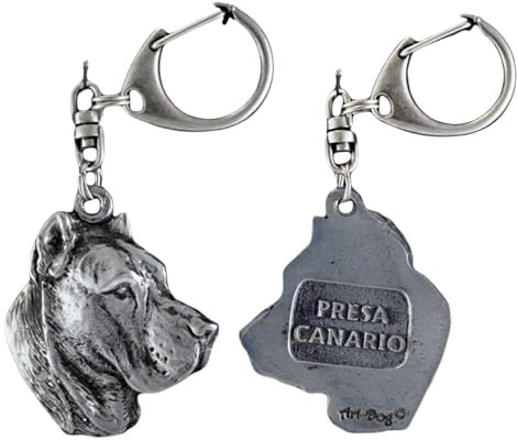 Art-Dog Niedlicher Hundeschlüsselanhänger - Exklusive Kollektion Presa Canario Schlüsselanhänger Hund - Versilberte Keyring mit 2,5 cm Schloss - 5,2x4,2x9,5cm