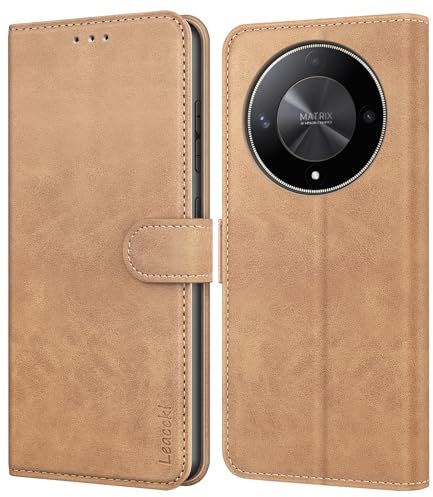 Leacckl for Honor Magic 6 Lite Case, PU Leather Wallet Case, with TPU Shockproof Shell and Card Holder, Magnetic Buckle Flip Phone Case, Matte Khaki Brown