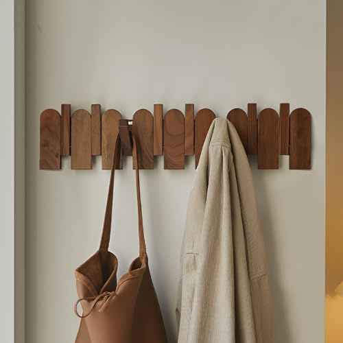 Uixxducc Kleiderhaken Garderobe Schwarzer Nussbaum Massivholz Klavier-Tasten kleiderhaken wand Haken, Kleiderhaken Holz für Jacken, Mäntel, Schals, Handtaschen und Mehr (8 Haken - 57.3cm)