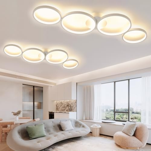 GBLY 2× LED Deckenlampe Warmweiß Deckenleuchte 4 Flammig 3000k Modern | Wohnzimmerlampe Rund Ring 37W Weiß Schlafzimmerlampe 88cm Design Bürolampe für Schlafzimmer Wohnzimmer Flur Büro Küche
