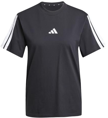 adidas Women's Essentials 3-Stripes Sleeve Cotton T-Shirt, Black/White, XXL