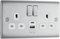 BG Electrical Double Switched Power Wall Plug Socket with Type A and Type C USB Charging Ports, Nexus Metal, Brushed Steel, White Inserts, 13A, 12W, NBS22UAC12W