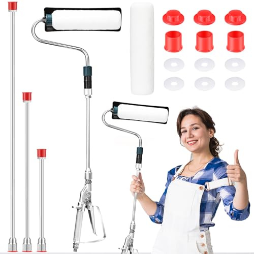 Threlaco Lot de 7 rouleaux de pulvérisation de peinture sans air pour pistolet à haute pression sans air avec baguette électrique, rouleau de peinture auto-amorçant, 30 cm, 50 cm, 74,9 cm