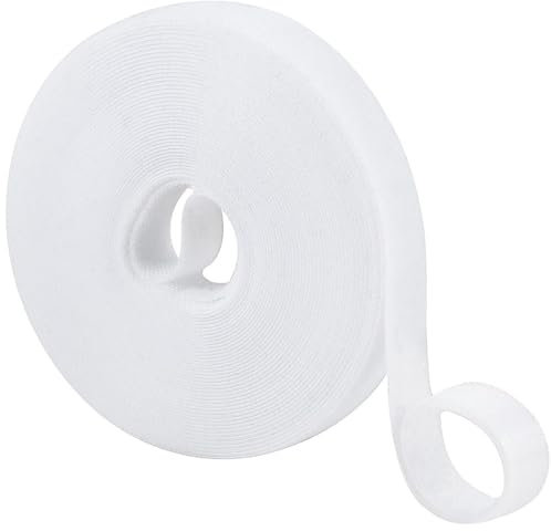 10m Klett Kabelbinder, 20mm Breit Kabelbinder, Weiß Klettband, Wiederverschließbar Klettverschluss Band, Weiss Klettkabelbinder für Kabel Organizer, Kabelmanagement, Cable Tie Tape white