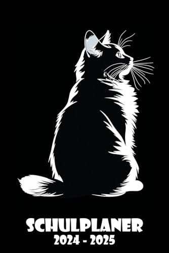 SCHULJAHRESPLANER 2024 2025: Schulplaner von August 2024 bis Juli 2025. minimalistisch Schülerkalender & schülerplaner DIN A5 für Schüler und ... Jungen. Design Tiere : Schwarz mit Katze