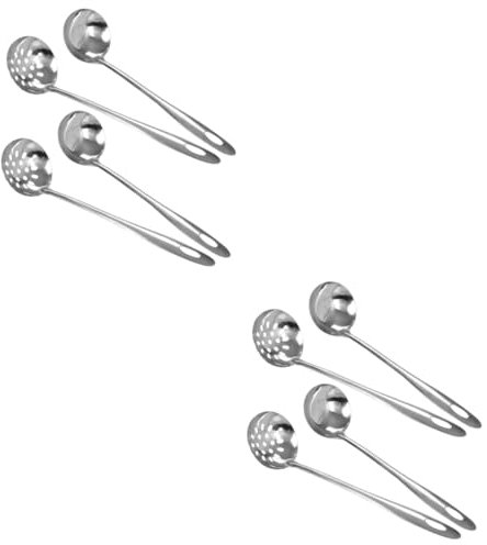 Cabilock Juego de 2 Cucharones Coladores para Olla Caliente China Cucharas Soperas de Acero Inoxidable Cucharas Grandes para Servir Fácilmente 4 Piezas