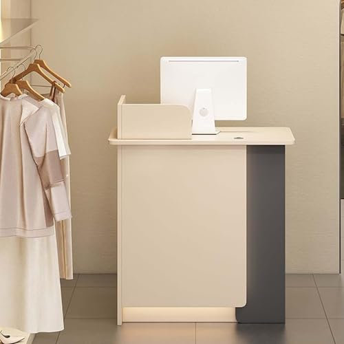 Modern Rezeptionstheke, Empfangstheke mit LED, Schubladen und Stauschrank, Rezeption Tisch Kassentisch für Firmenhallen Bekleidungsgeschäft