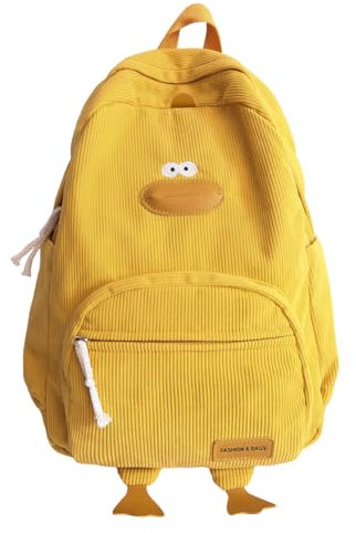 Kawaii Enten Rucksack für Damen Teenager Mädchen, groß Cord Rucksäcke Daypacks Damen Rucksackhandtaschen Schulrucksack Reiserucksack für Lässig Schule Travel Wandern (Gelb)