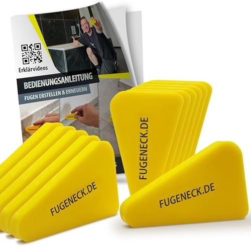 FUGENECK® - Profi Fugenabzieher - einzigartiges Design mit speziellen Überkanten - 3 verschiedene Fugengrößen - Acryl und Silikon Werkzeug aus Deutschland (12 Stück Gelb)