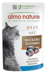 Almo Nature HFC Jelly Nassfutter für Erwachsene Katzen - Makrele - Human-Grade, Glutenfrei, Monoprotein - 55 g (24 Stück)