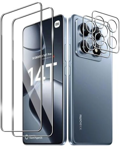 Afikyutu Vetro Temperato per Xiaomi 14T Pro, 2 Pezzi Pellicola Protettiva + 2 Pezzi Pellicola Fotocamera, Bubble-Free, Anti-Scratch, Facile Installare, HD 9H Hardness Protezione Schermo