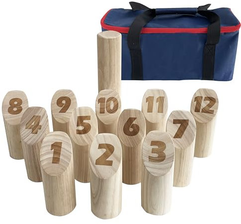 Numbered Block Toss Games Outdoor Wooden Throwing Yard Game Stick Timber Game Set (Classic-Carry Bag)