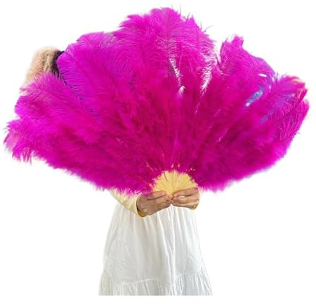 VDCVADKYE Folding Feather Fan, Pink Large Ostrich Feather Fan 100cm&130cm Hand Held Folding Feather Fan For Party Dance Show Performance Props Fan Feather Pink(Rose,(two) 100cm)