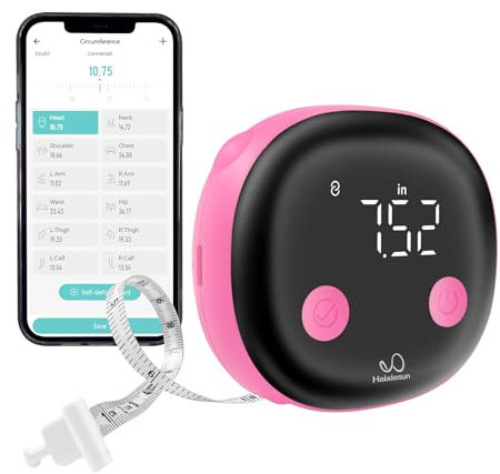 Fitdays Smartes Körpermaßband mit Bluetooth & LED-Bildschirm | Körperfett-BMI-Messung + App-Tracking für Fitness/Abnehmen | Automatisch Einziehbar & Tragbar (Rosa)