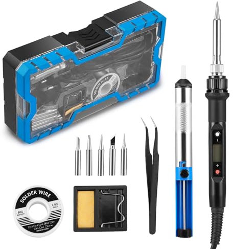 Kit de soldador, pistola de soldadura digital LCD de 80 W, herramienta de kit de hierro de soldadura 12 en 1, rango de temperatura ajustable de 180 a 480 ° C, con 5 fallas de soldador