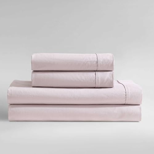 Calvin Klein Modernes Bettwäsche-Set aus gewaschenem Baumwoll-Perkal mit tiefen Taschen, super weich und gemütlich, Oeko-Tex-Zertifiziert (gewaschenes Perkal-Rosa, Full)