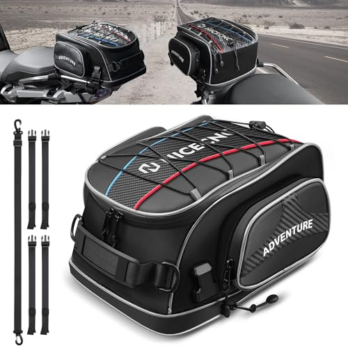 NICECNC Motorcycle Tail Bag 15L Expandable Motorcycle Rear Seat Bag, PVC Anti-Abrasive Bottom, Universal Helmet Bag Rear Luggage Rack Bag Organizer Bag with Shoulder Strap for Riding Camping Walking