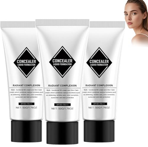 Koreanische Farbwechsel-CCC-Creme,Skin Solution CC Creme Farbwechsel-Creme 4 Funktionen LSF50+PA+++, Sonnenschutz Foundation & Concealer,Koreanische Cc-Creme Selbstanpassend Für Reife Haut (3PC, 50g)