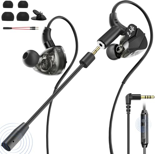 ShinePick In Ear Gaming Headset, In-Ear Kopfhörer mit Kabel 3,5 mm, Abnehmbarer Mikrofon, kabelgebundene Kopfhörer für Smartphone, MP3/MP4 Player, Computer, Laptop, Tablet (Schwarz)