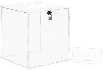 Euakee Caja de Tarjeta de Acrílico con Cerradura de Regalo, Caja de Tarjeta Grande para Boda de Carta de Sobres, Ca Ja de Dinero de Acrílico para Recepción de Fiesta