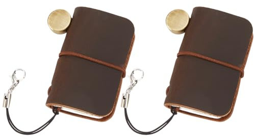 craspire 2 Pcs 1.7 X 1.9 Pouces Mini Carnet Journal en Cuir Reliure Portable Vintage Personnalisé Micro Journal de Voyage Journal de Poche Vierge Marron pour Porte-Clés Écriture Dessin