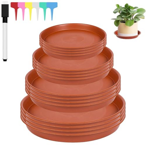 Fourindo 16 Pcs Plant Saucers, 11/15/17/20cm Round Plastic Flower Plant Pot Saucer, Flower Pot Drip Dishes, Waterproof Plant Saucer, Plants Decorative Saucers for Indoor Outdoor Garden Balcony Plants