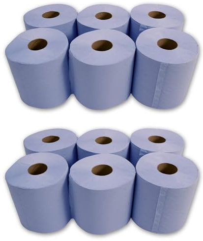 KAPCO 12 Value Blue Centrefeed Rolls | 2-Ply Embossed Paper Tissue Roll – 45m Length, 166mm Height – Super Absorbent Industrial Wipes | Ideal for Kitchen, Garage, Workshop & Hand Towel Use | Bulk Buy