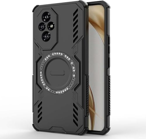 GOKEN Cover per Honor 200, Custodia Armor, Antiurto in con Bumper Silicone & Retro in PC, Anello Magnetico Integrato - Nero