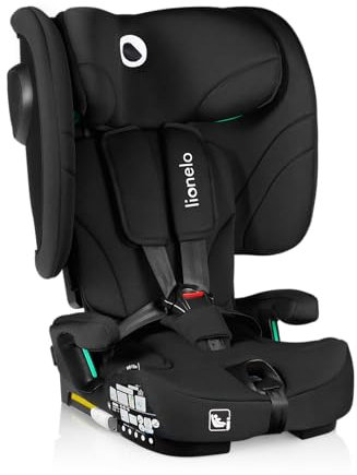 LIONELO Foldable Car Seat Nelly I-Size with ISOFIX for Children Approx. 76-150cm, Forward & Backward Facing TT Strap Side Protection, Adjustable Headrest & Backrest (Black, 50 x 45 x 58 cm)