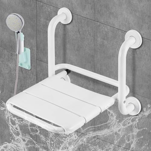 YUCHENGTECH Duschsitz Klappbar Wandmontage Klappsitz Dusche Duschklappsitz Edelstahl Klappbar Duschstuhl rutschfest Duschklappsitz bis 150 Kg Duschhocker für Senioren Schwangere und Behinderte