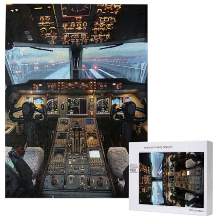 Flugzeug-Cockpit gedrucktes Puzzle mit Aufbewahrungsbox, Holzpuzzle für Erwachsene und Kinder, 500 Teile Familienspaß, dekoratives Spiel