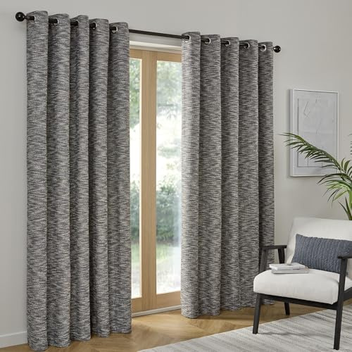 Curtina Talon Eyelet Curtains 66 x 72 Inch (168 x 183cm) - Blue Textured Jacquard Weave, Light Filtering Recycled Polyester for Living Room